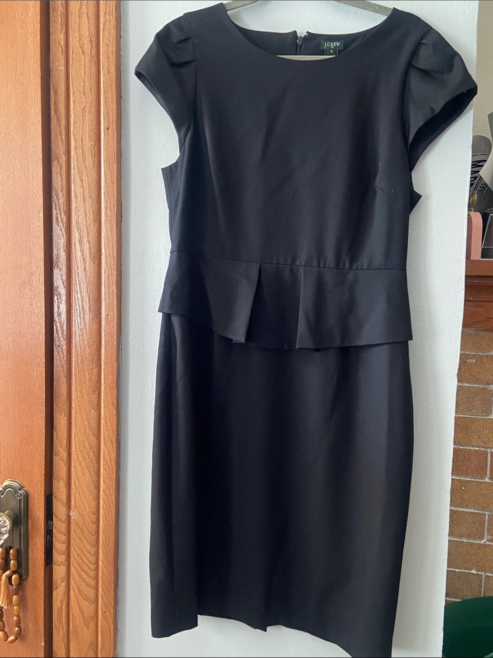 J. Crew Black Cap-Sleeve Peplum Sheath Dress size 12 EUC